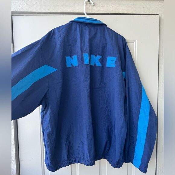 Vtg 90s Nike Windbreaker Jacket Blue Mock Neck Zip Nylon Embroidered Logo Sz XL - Picture 8 of 12